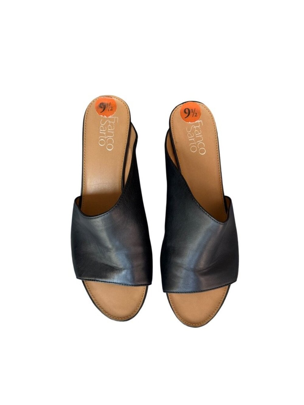 Franco Sarto Black Dublin Leather Wedge Mules | Slip-On Sandals | Size 9.5